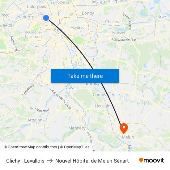 Clichy - Levallois to Nouvel Hôpital de Melun-Sénart map