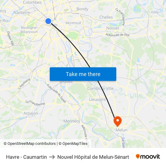 Havre - Caumartin to Nouvel Hôpital de Melun-Sénart map