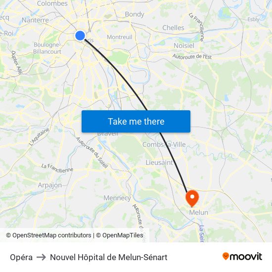 Opéra to Nouvel Hôpital de Melun-Sénart map