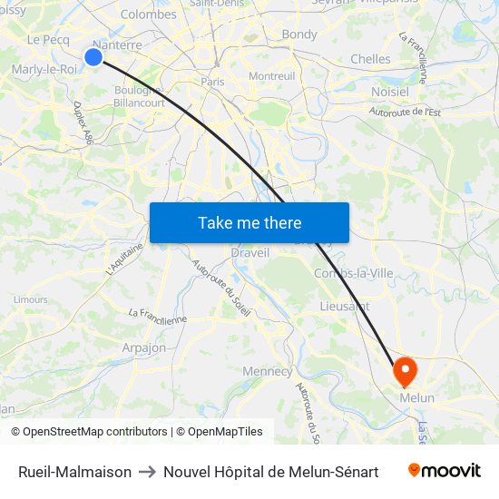 Rueil-Malmaison to Nouvel Hôpital de Melun-Sénart map