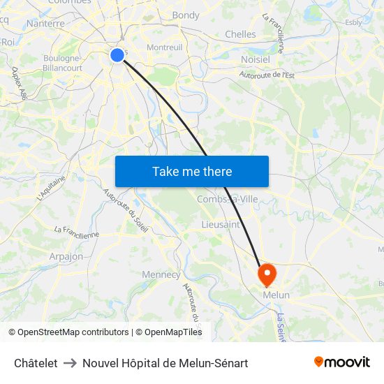 Châtelet to Nouvel Hôpital de Melun-Sénart map