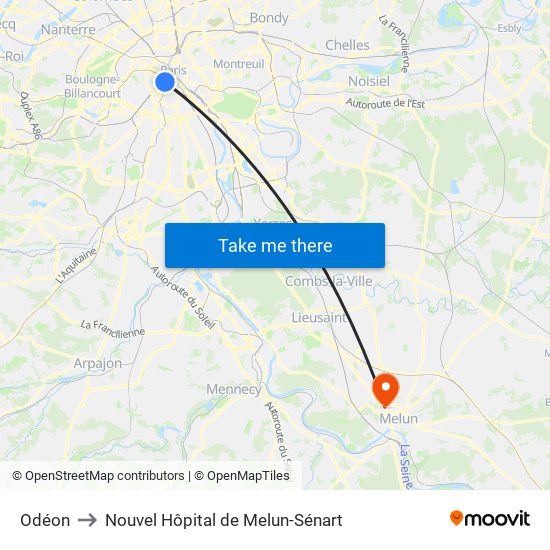 Odéon to Nouvel Hôpital de Melun-Sénart map