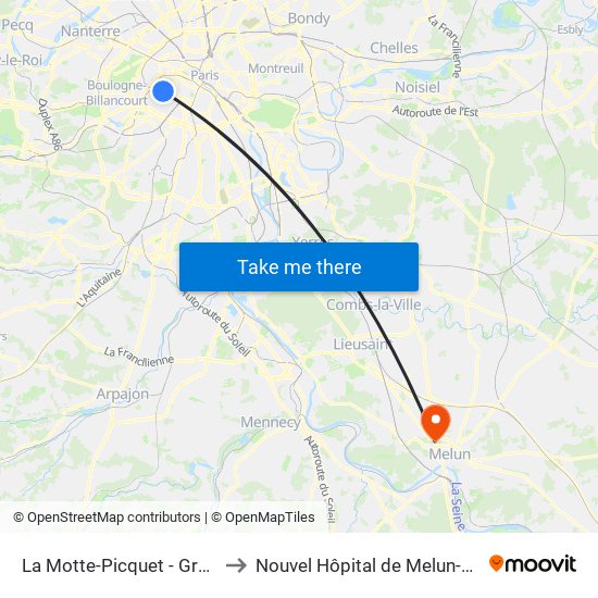 La Motte-Picquet - Grenelle to Nouvel Hôpital de Melun-Sénart map