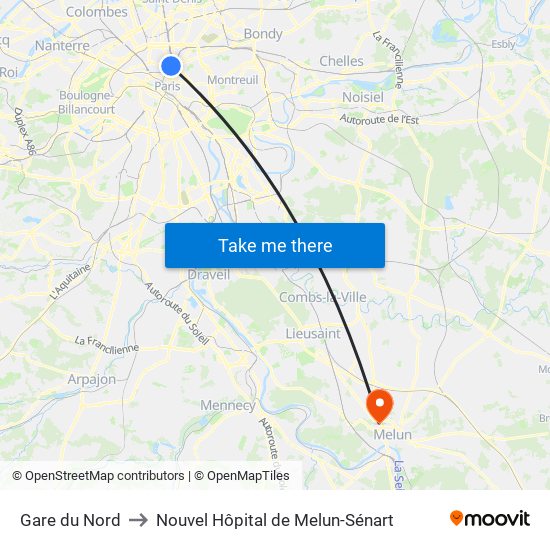 Gare du Nord to Nouvel Hôpital de Melun-Sénart map