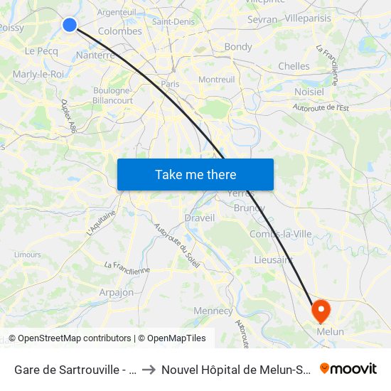 Gare de Sartrouville - RER to Nouvel Hôpital de Melun-Sénart map