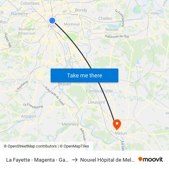 La Fayette - Magenta - Gare du Nord to Nouvel Hôpital de Melun-Sénart map