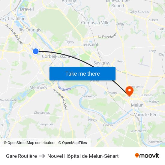 Gare Routière to Nouvel Hôpital de Melun-Sénart map