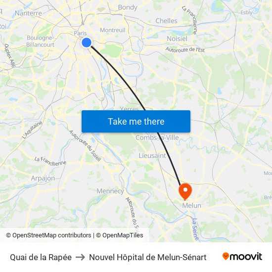 Quai de la Rapée to Nouvel Hôpital de Melun-Sénart map