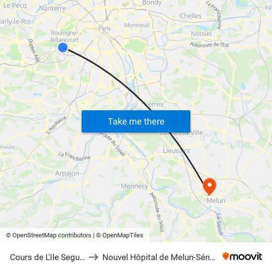 Cours de L'Ile Seguin to Nouvel Hôpital de Melun-Sénart map