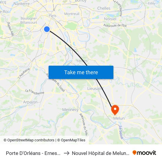 Porte D'Orléans - Ernest Reyer to Nouvel Hôpital de Melun-Sénart map