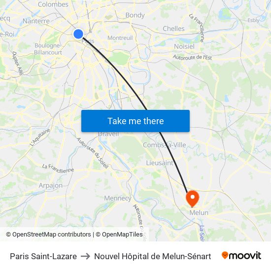 Paris Saint-Lazare to Nouvel Hôpital de Melun-Sénart map