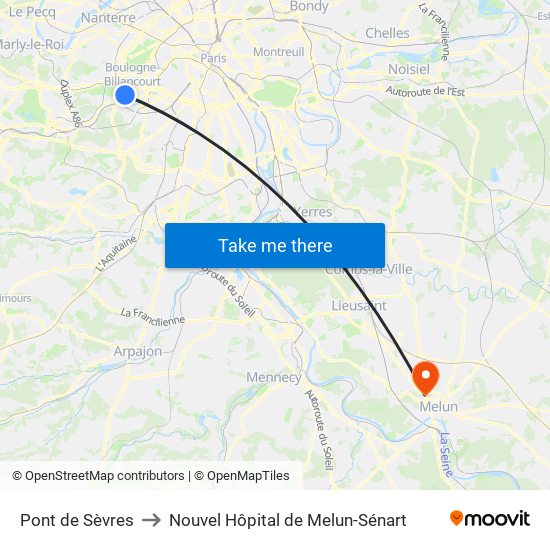 Pont de Sèvres to Nouvel Hôpital de Melun-Sénart map