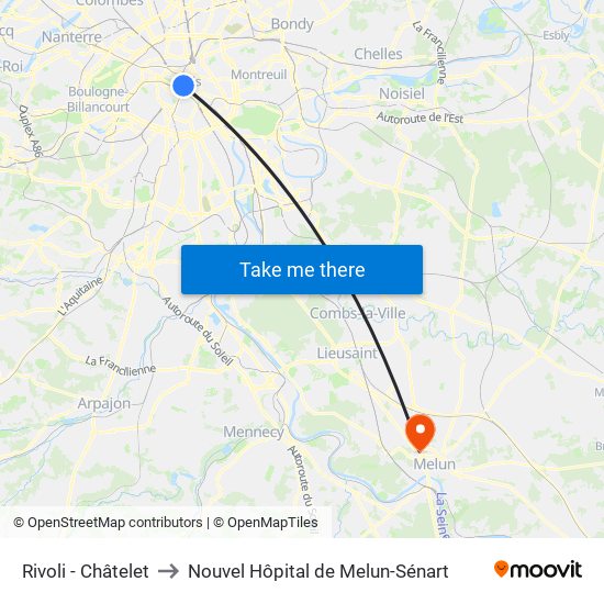 Rivoli - Châtelet to Nouvel Hôpital de Melun-Sénart map
