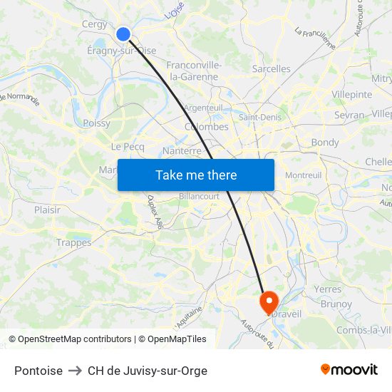 Pontoise to CH de Juvisy-sur-Orge map