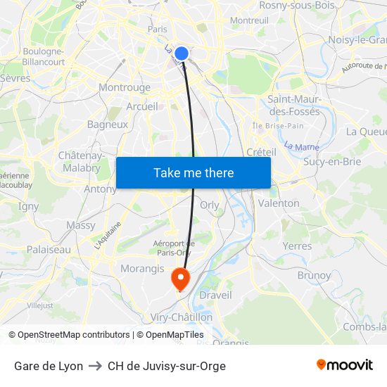 Gare de Lyon to CH de Juvisy-sur-Orge map