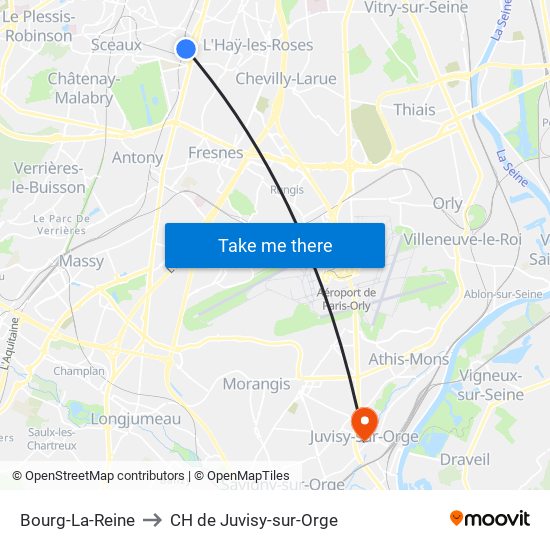 Bourg-La-Reine to CH de Juvisy-sur-Orge map