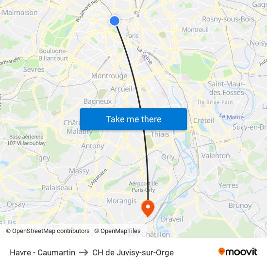 Havre - Caumartin to CH de Juvisy-sur-Orge map