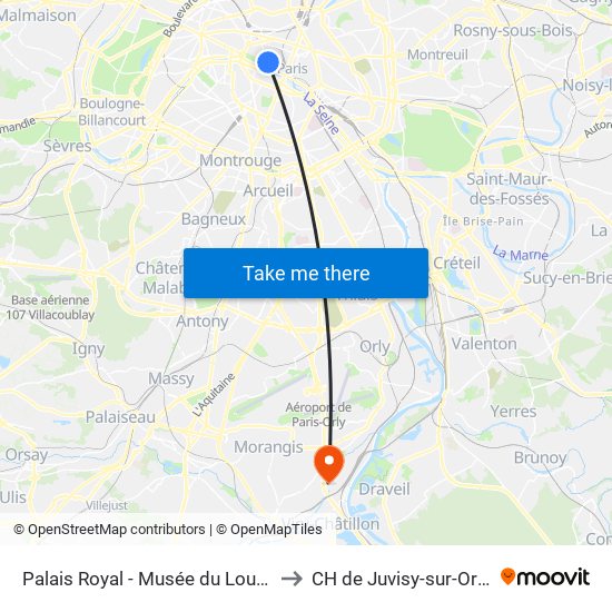 Palais Royal - Musée du Louvre to CH de Juvisy-sur-Orge map