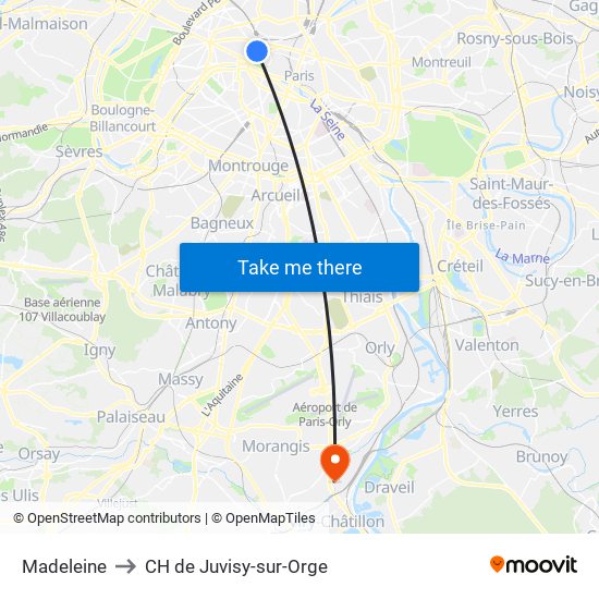 Madeleine to CH de Juvisy-sur-Orge map