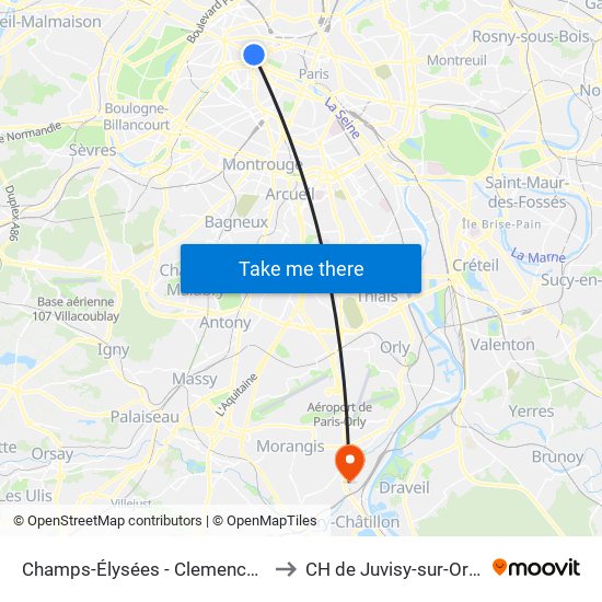 Champs-Élysées - Clemenceau to CH de Juvisy-sur-Orge map