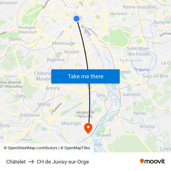 Châtelet to CH de Juvisy-sur-Orge map