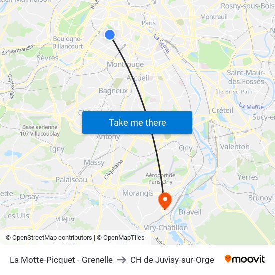 La Motte-Picquet - Grenelle to CH de Juvisy-sur-Orge map