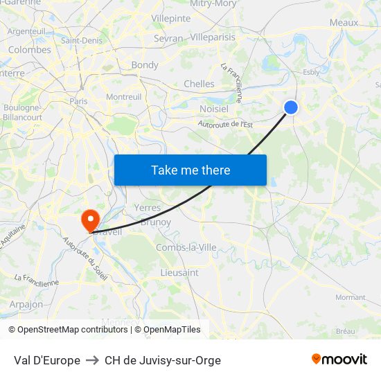 Val D'Europe to CH de Juvisy-sur-Orge map