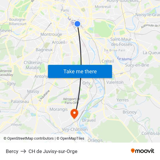 Bercy to CH de Juvisy-sur-Orge map