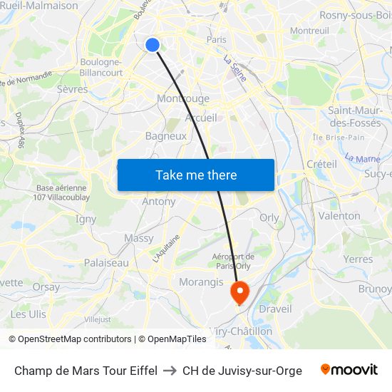 Champ de Mars Tour Eiffel to CH de Juvisy-sur-Orge map