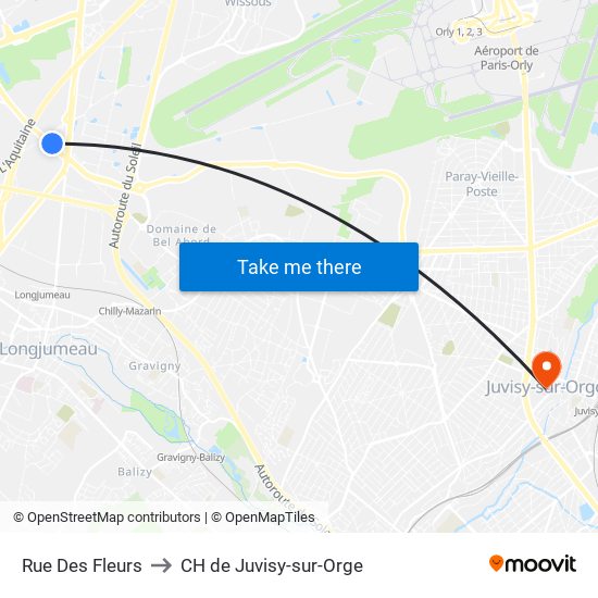 Rue Des Fleurs to CH de Juvisy-sur-Orge map