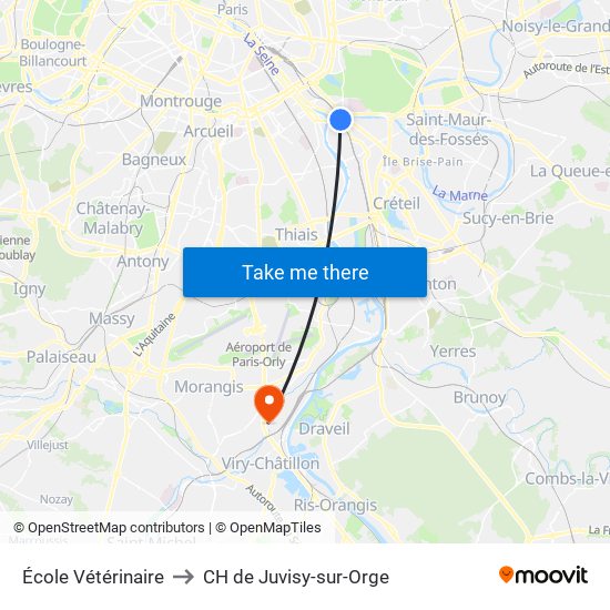 École Vétérinaire to CH de Juvisy-sur-Orge map
