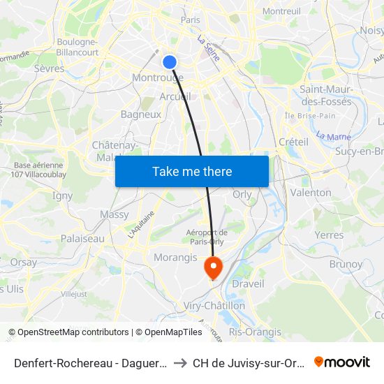 Denfert-Rochereau - Daguerre to CH de Juvisy-sur-Orge map