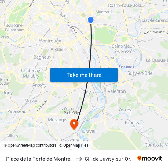 Place de la Porte de Montreuil to CH de Juvisy-sur-Orge map