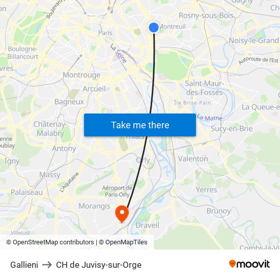 Gallieni to CH de Juvisy-sur-Orge map