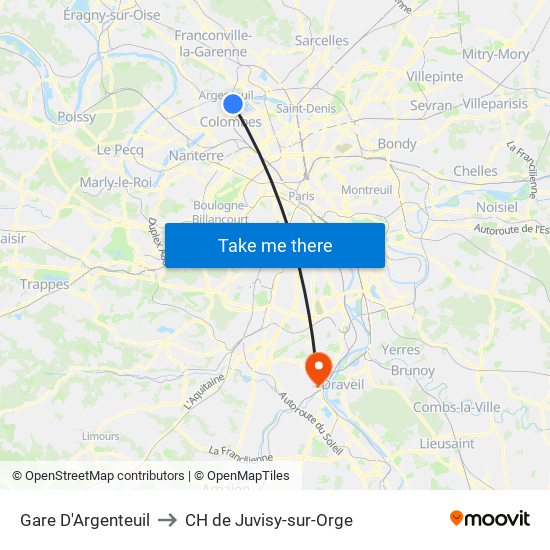 Gare D'Argenteuil to CH de Juvisy-sur-Orge map