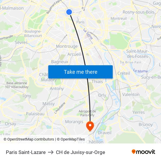 Paris Saint-Lazare to CH de Juvisy-sur-Orge map
