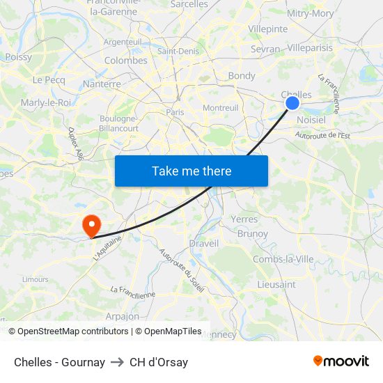 Chelles - Gournay to CH d'Orsay map