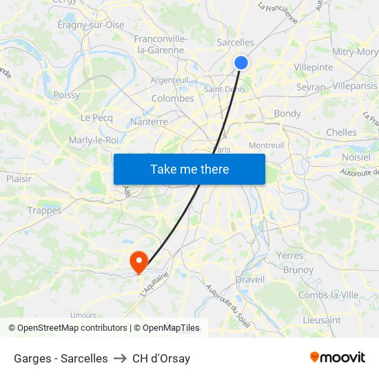 Garges - Sarcelles to CH d'Orsay map