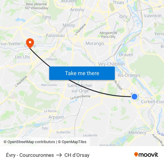 Évry - Courcouronnes to CH d'Orsay map