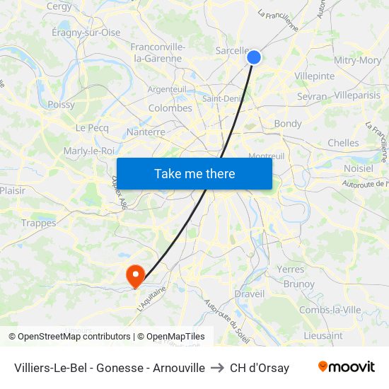 Villiers-Le-Bel - Gonesse - Arnouville to CH d'Orsay map