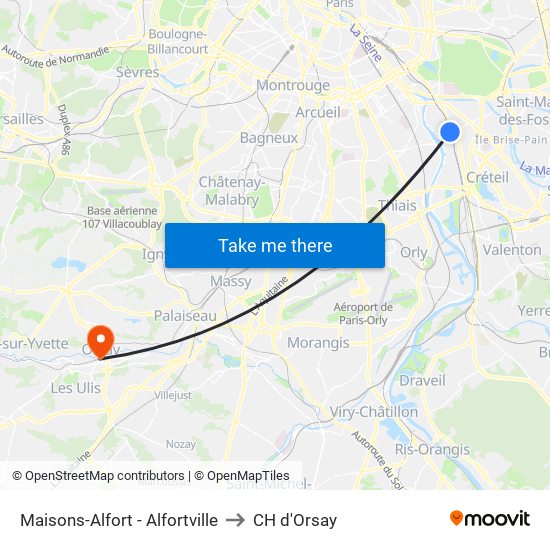 Maisons-Alfort - Alfortville to CH d'Orsay map