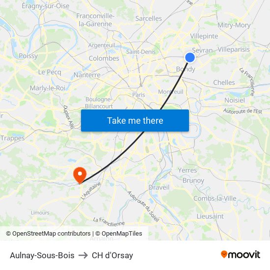 Aulnay-Sous-Bois to CH d'Orsay map