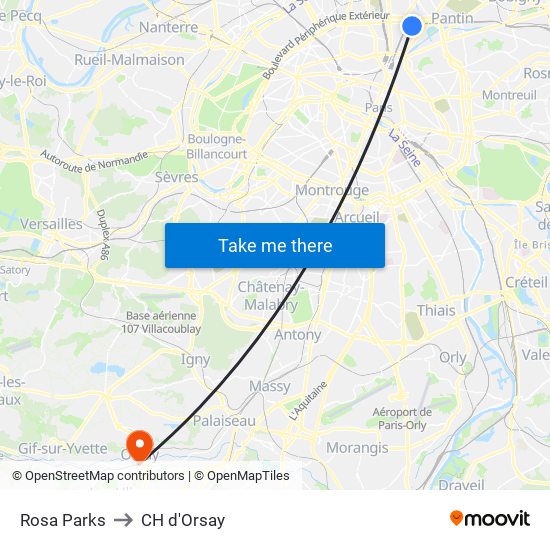 Rosa Parks to CH d'Orsay map