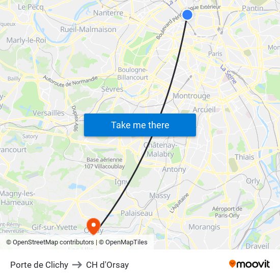 Porte de Clichy to CH d'Orsay map