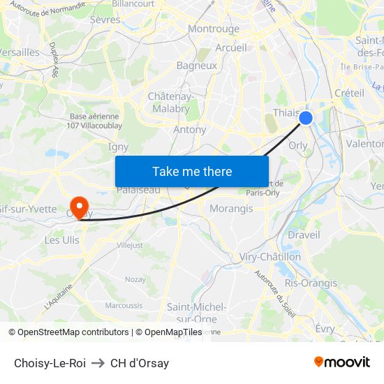 Choisy-Le-Roi to CH d'Orsay map