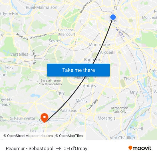 Réaumur - Sébastopol to CH d'Orsay map