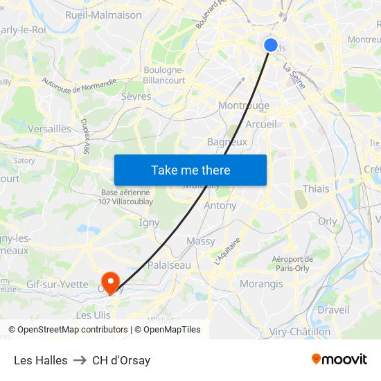 Les Halles to CH d'Orsay map