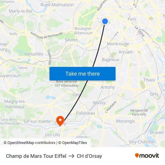 Champ de Mars Tour Eiffel to CH d'Orsay map