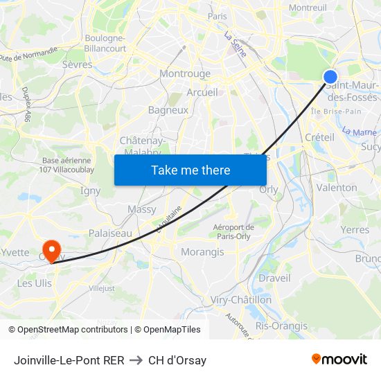 Joinville-Le-Pont RER to CH d'Orsay map