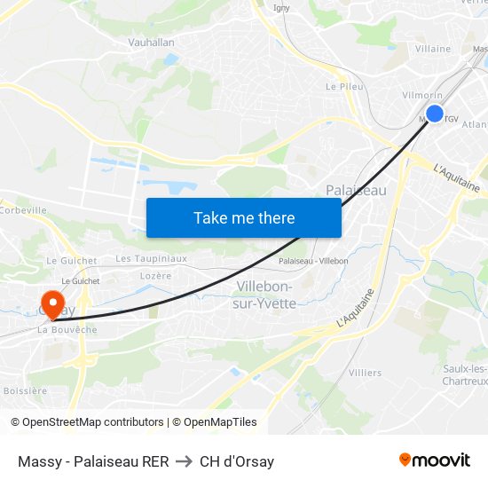 Massy - Palaiseau RER to CH d'Orsay map